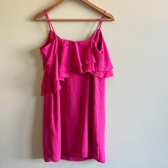 NEW J.Crew‎ Mini Dress Hot Pink Spaghetti Strap Flounce Ruffle - Picture 13 of 13
